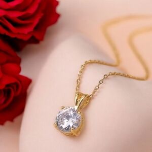 NEW 2ct Moissanite Solitaire 4 prong Pendant 18K Gold Necklace